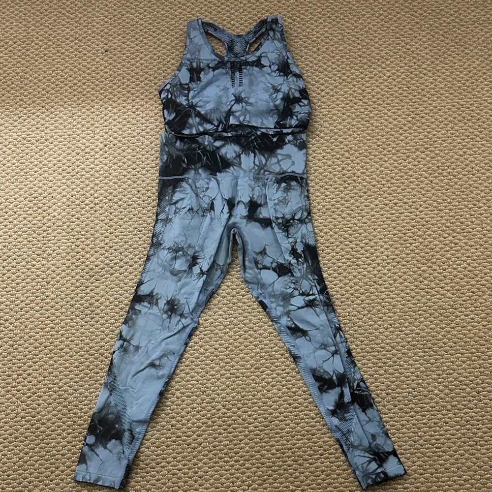 SoulCycle Black and Gray Tie-Dye Jumpsuit